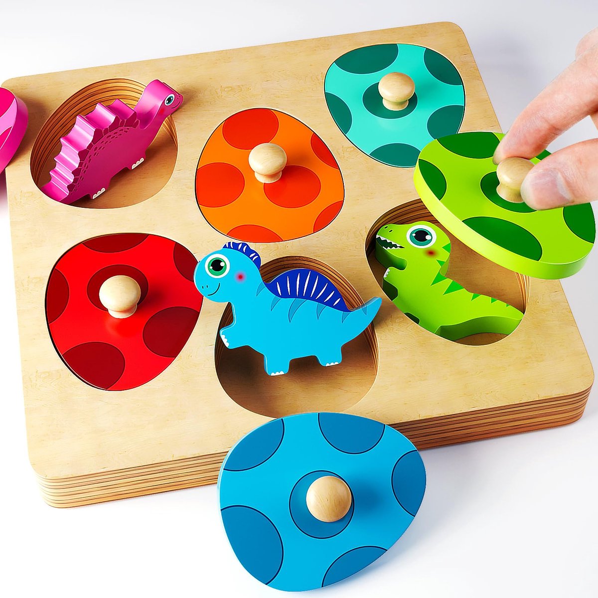 Houten Puzzel Speelgoed voor Kinderen vanaf 1 Jaar - Dino Ei Sorteer- en Grijpspel | Ontwikkel Fijne Motoriek & Logisch Denken | Educatief Montessori Cadeau voor Jongens en Meisjes